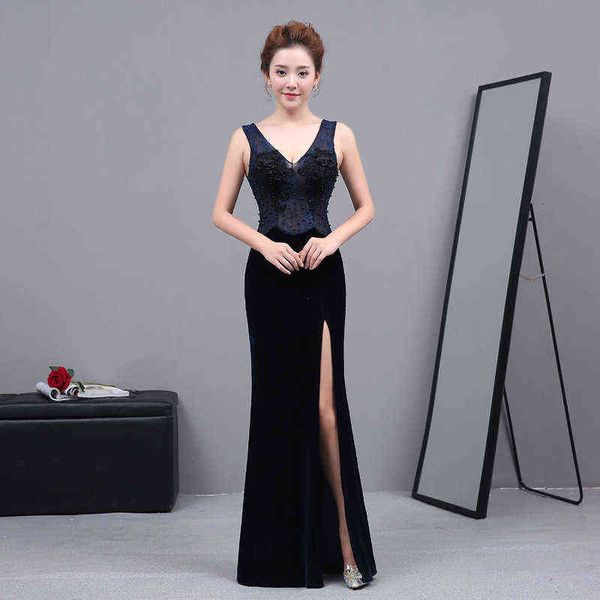 

luxury prom dresses evening 2021 v-neck slim host banquet car model evening, Black