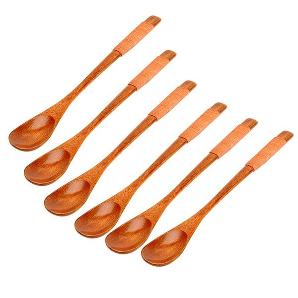 

spoons 6pcs wooden spoon long handle tea honey coffee stirring small