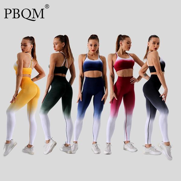 

yoga outfit pbqm suit running sports fitness beautiful back bra tight breech pants two piece set breathable elastic 6t1819