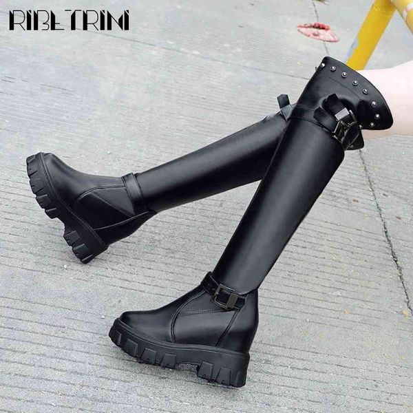 

boots fashion female platform thick heels thigh high shoes over the knee women height increasing boots, Black