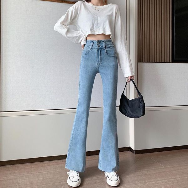

women's jeans flared pants high waist drape stretch female 2021 spring autumn trousers fashion loose casual thin lady, Blue