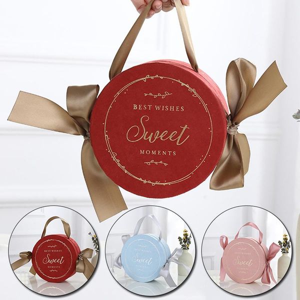 

wedding round paper candy box cloth gift with ribbon handle birthday party gifts bowknot decorative wrapping supplies wrap