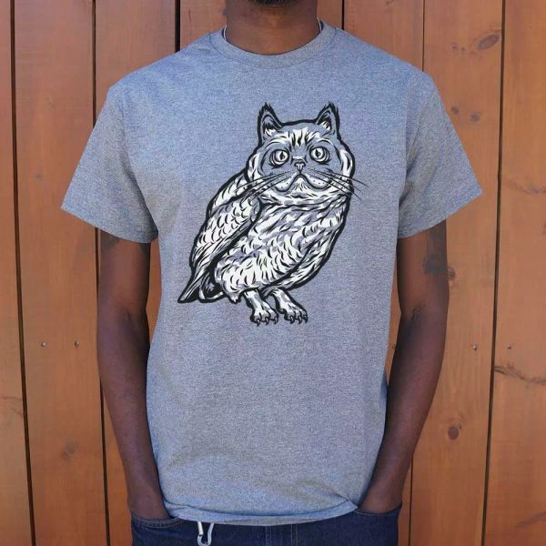 

cat owl t-shirt | short sleeve graphic tee, White;black