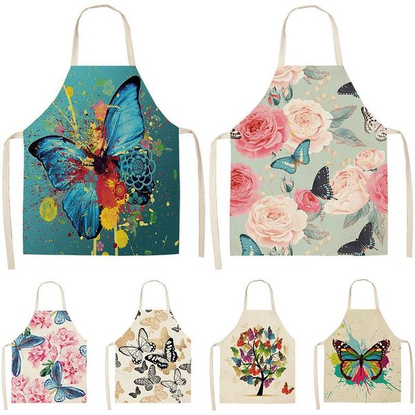 

aprons butterfly pattern kitchen linen for women home cooking cleaning baking waist bibs pinafore tablier