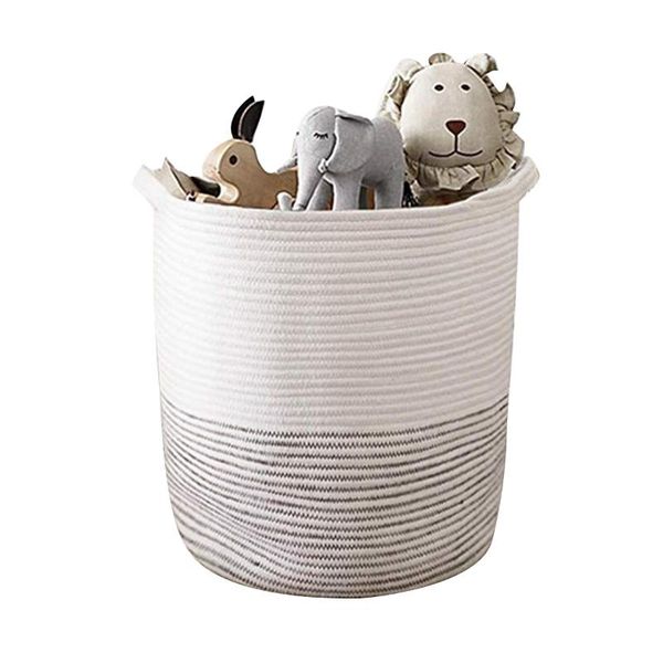 

laundry basket dirty clothes storage round shape cotton rope woven toys sundries bag & organization