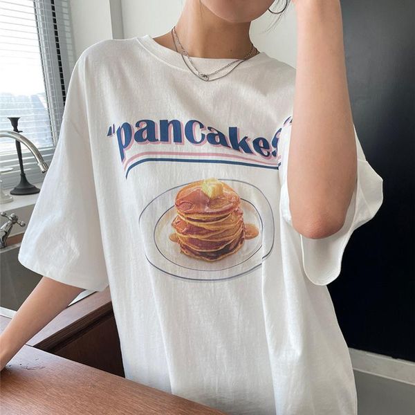 

women's t-shirt korean harajuku kawaii women t shirt humor chic muffin loose tee shirts female summer y2k retro streetwear cotton, White