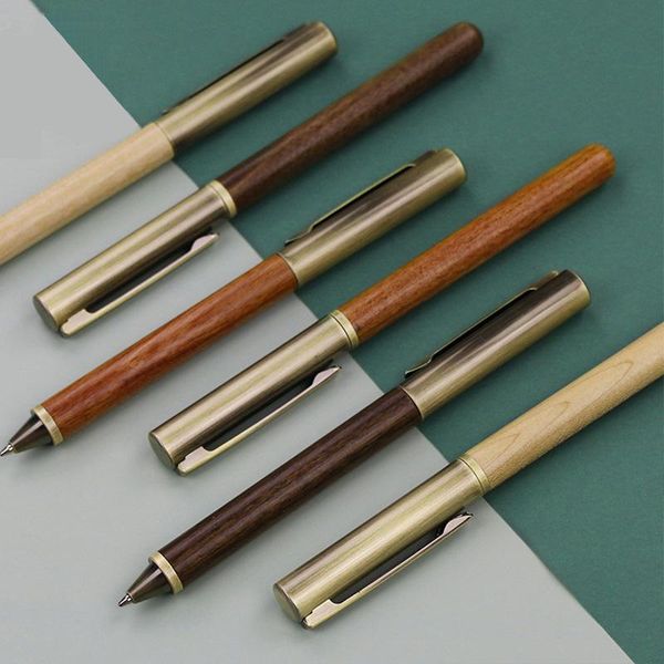 

gel pens retro wooden pen, stationery, brass laser bead signature pen
