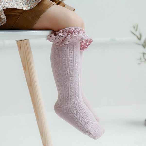 

socks children's autumn winter baby cotton big lace girl stockings glue non-slip over-the-knee for born, Pink;yellow