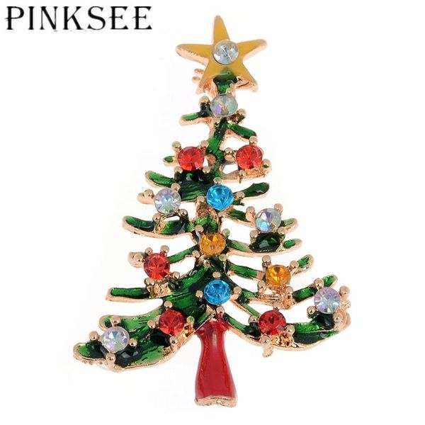 

pins, brooches pinksee 1pc exquisite fashion colorful rhinestone christmas tree with star brooch women girls party jewelry xmas gifts, Gray