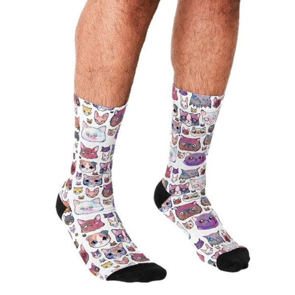 

men's socks funny men purple feline faces pattern printed hip hop happy cute boys street style crazy novelty for, Black