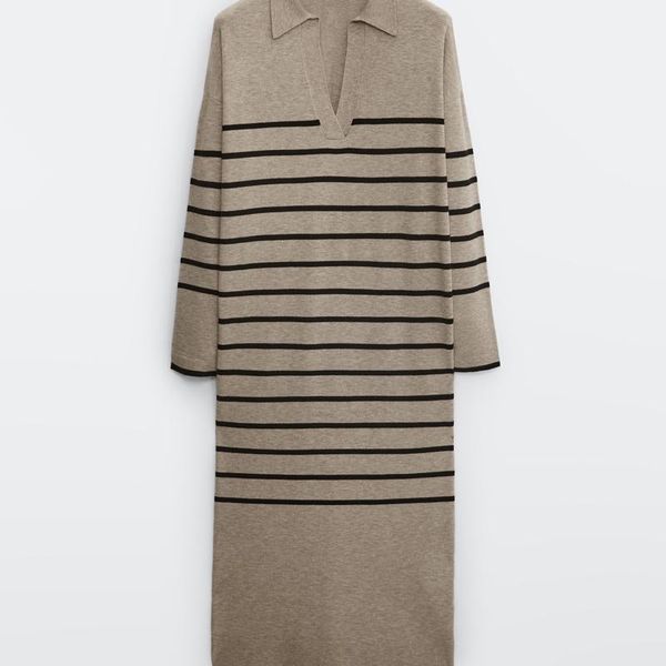 

casual dresses 2021 olome office lady knitted sweater dress women long sleeve v neck vintage striped female fashion autumn woman, Black;gray