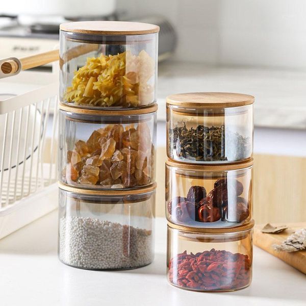 

storage bottles & jars high boron glass sealed jar household kitchen organizer with lid wooden food containers box