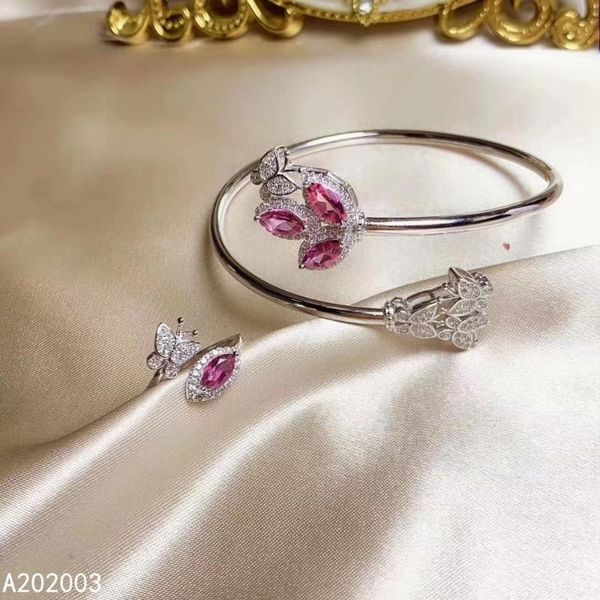 

fine jewelry 925 sterling silver inlaid natural pink z ring bracelet set luxury supports test bracelet, earrings & necklace, Black