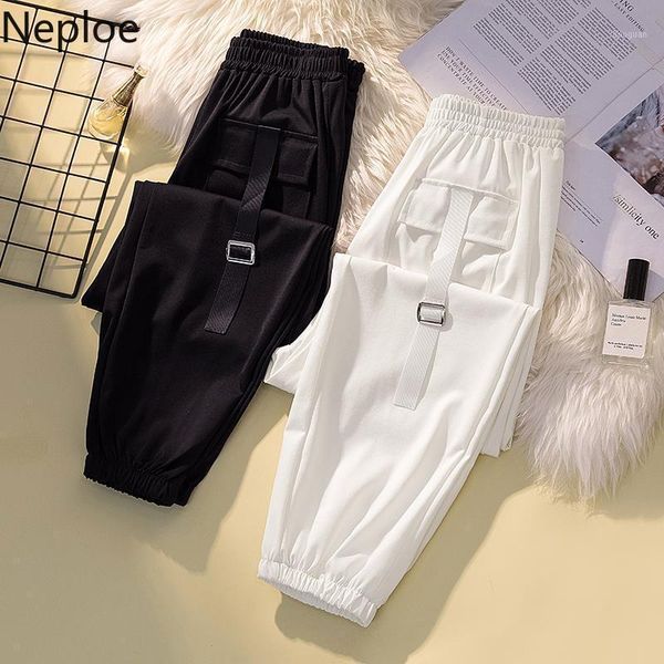 

women's pants & capris neploe causal solid women sweatpants stretch high waist harem long trousers 2021 korean pockets ribbon femme 4b0, Black;white