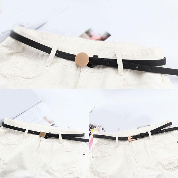 

women's geometric belt pu leather strap simple thin dress accessories solid color chic pin buckle snap belts, Black;brown