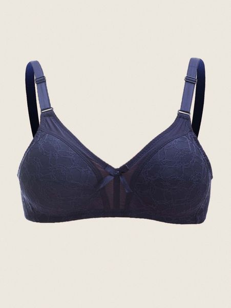 

plus floral lace bow decor bralette i1rv#, Black;white