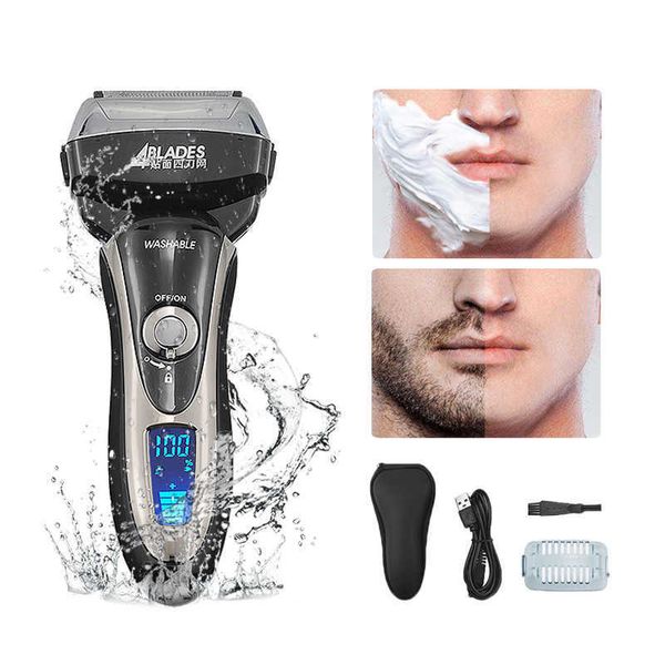 

haircut men trimmer machine shaving electric beard razor ipx 6 waterproof shavers four blade led display facial clipper p0817