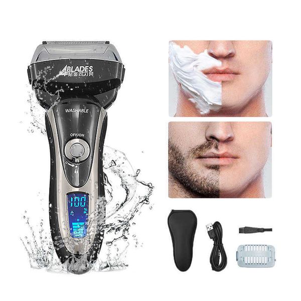 Taglio di capelli Uomini Trimmer Macchina Rasatura Barba elettrica Rasoio IPX 6 Rasoi impermeabili Display a LED a quattro lame Tagliatore facciale P0817