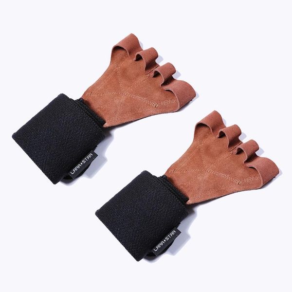 

sports gloves leather weight lifting with wrist wraps hand grips for palm protection crossfit weightlifting powerlifting fitness glove, Black