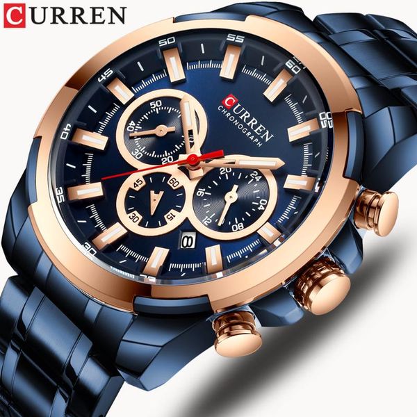 

wristwatches curren fashion mens watches quartz watch blue business men waterproof sport chronograph relogio masculino, Slivery;brown