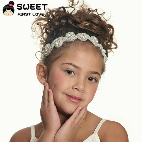 

hair accessories elegant kids headbands rhinestone flowers hairband simple elastic customized children for girls, Slivery;white