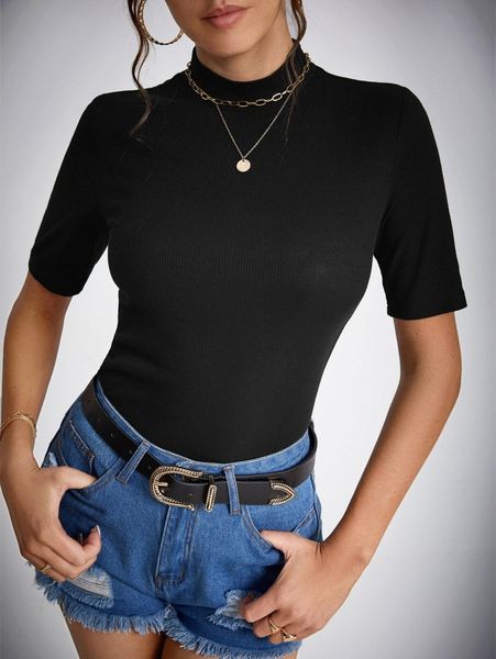 

tall solid mock neck rib-knit f5qc#, White