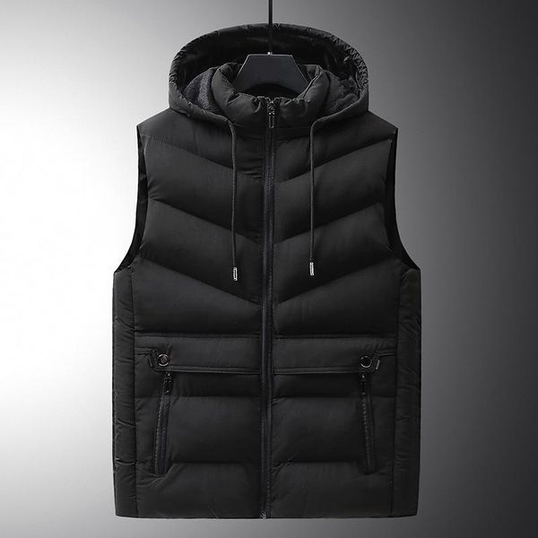 

men's vests 2021 casual thick detachable hood veste sans manche homme, Black;white