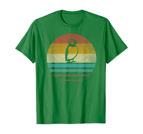 

retro vintage sunset puffin bird seabird cute funny gift t-shirt, White;black