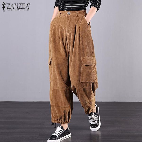 

women's pants & capris zanzea women corduroy spring high waist long trousers casual loose wide leg solid pantalon plus size palazzo rob, Black;white