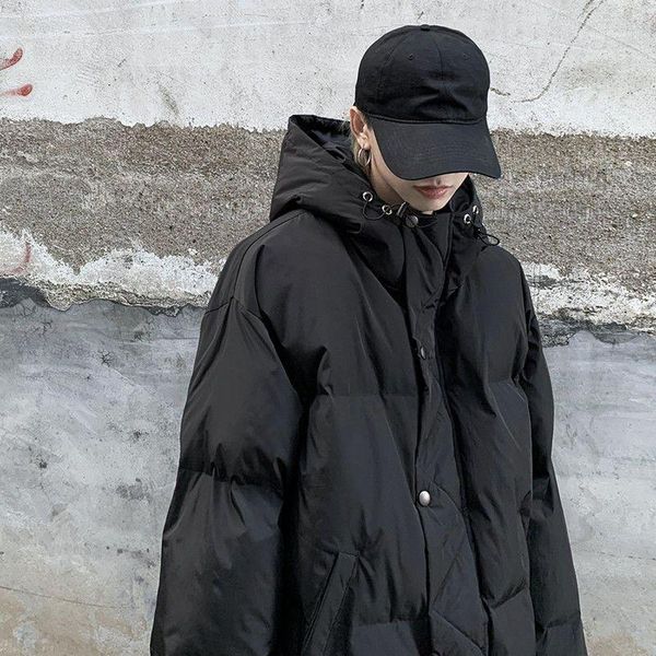 

men's down & parkas winter coat couple jacket korean solid black personality stand-up collar hooded preppy style loose casual trend