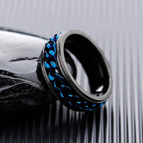 

cluster rings glamour men's black stainless steel blue chain stripe road fashion jewelry year gifts, Golden;silver