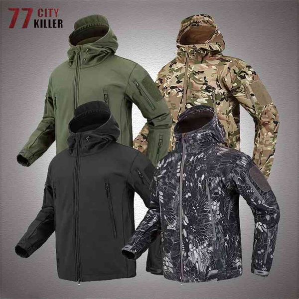 

shark soft shell military tactical jacket men camouflage waterproof warm windbreaker coats us army combat hooded bomber jackets 210819, Black;brown