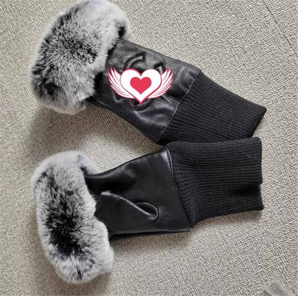 

2021 autumn/winter fashion leather gloves for women, rex rabbit fur, fur dress mittens, Blue;gray