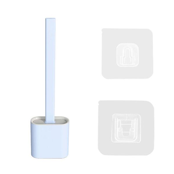 

toilet brush water leak proof base silicone wc flat head flexible soft bristles flush quick drying holder set bath accessory