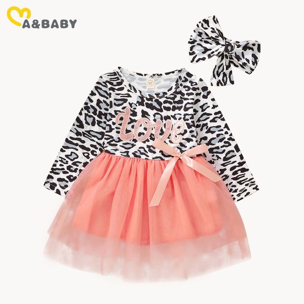 

1-6y toddler baby kid girls leopard dress autumn long sleeve lace bow tutu dresses for children costumes 210515, Red;yellow