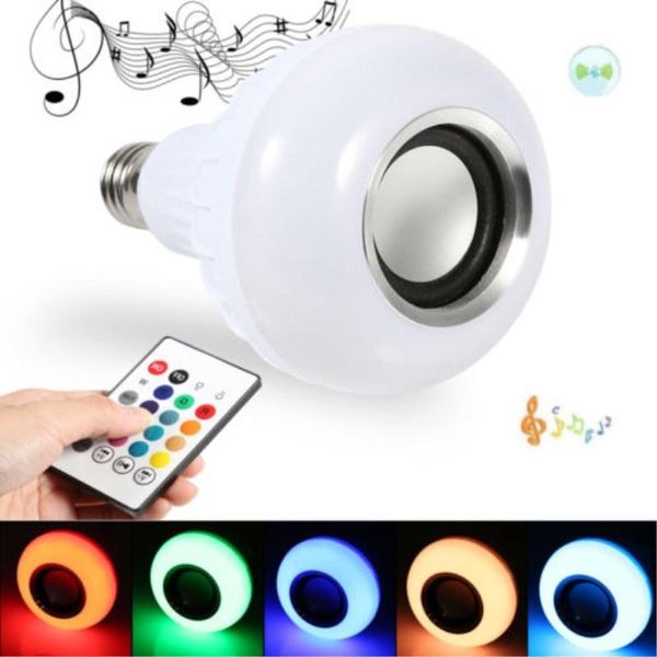 E27 Bluetooth 12 W Energia LED RGB RGBW Bulbo Sem Fio Lâmpada Lâmpada de Luz Jogando 24 Keys Controlador Remoto BT Speakers para iPhone PC