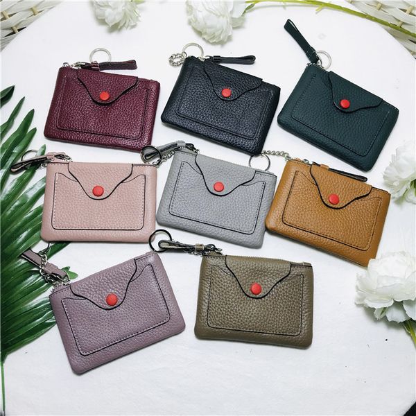

new leather women s bag mini change wallet key bag layer lychee grain cowhide coin hand bag with hair, Red;black