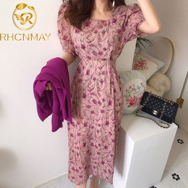

woman dresses chic elegant temperament square collar flower printed lacing slim puff sleeves female bag hip midi dress vestidosswimwear bath, Black;gray