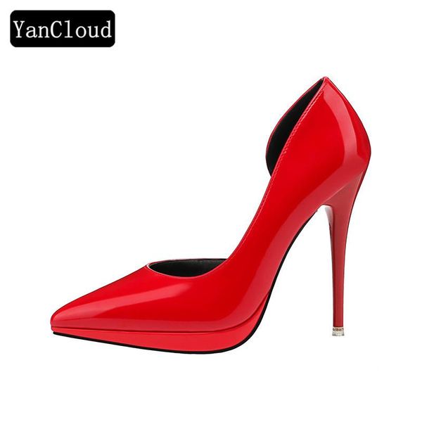 

pointed toe shallow mouth stilettos shoes woman summer 2021 patent leather pumps women high heel wedding red white dress, Black