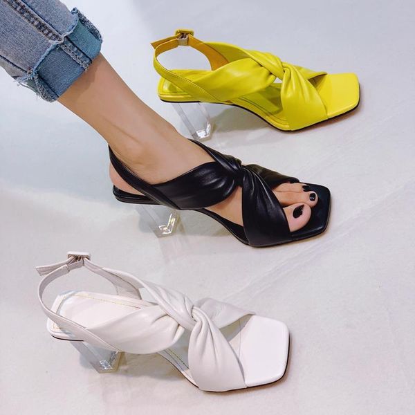 

sandals 2021 women pumps summer fashion open toe high heels shoes female halved belt thick party casual females p10, Black