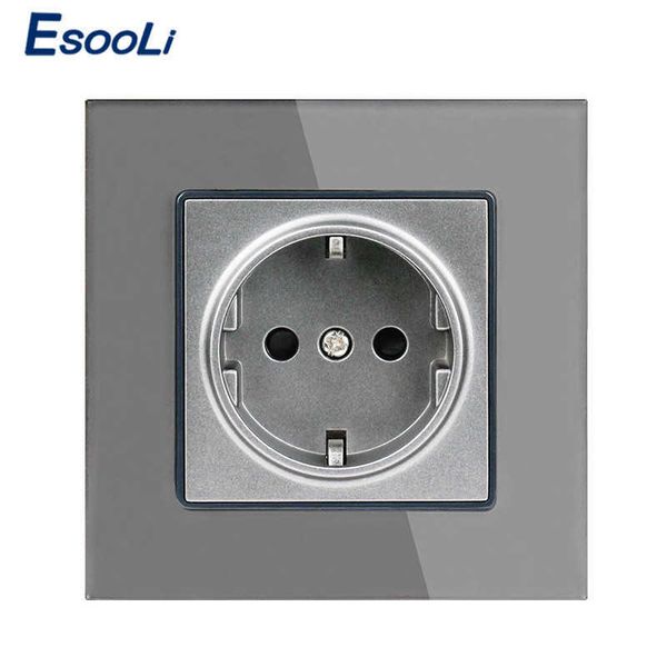 

esooli crystal glass panel wall power socket grounded 16a eu standard electrical outlet black white gold grey colorful