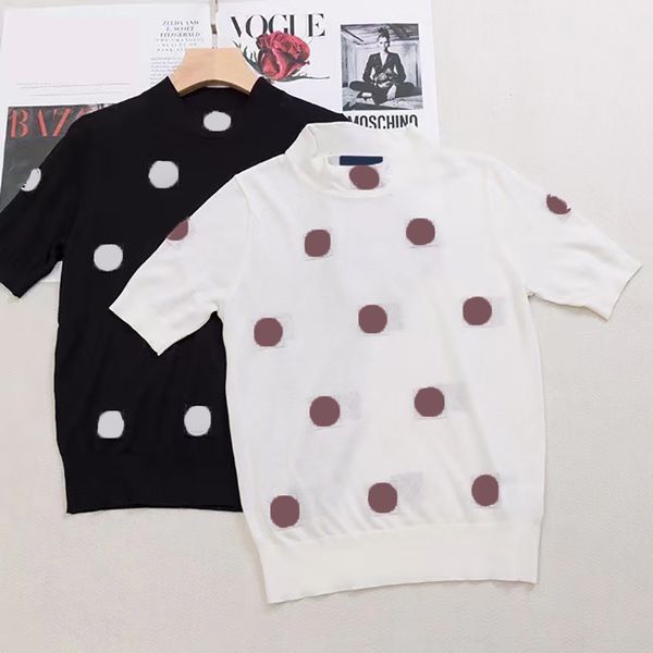 

summer fashion women's knits round neck short sleeve printed polka dot loose casual knitwear two styles black and white