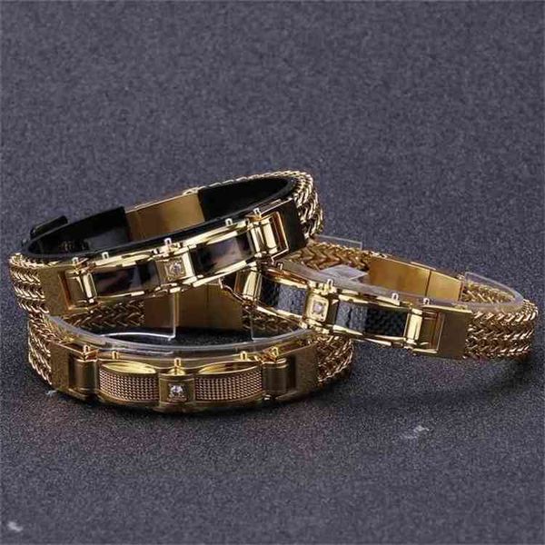 

kalen new gold color stainless steel link chain bracelets for men magnet clasp shell male charm bracelets jewelry accessory-a, Golden;silver