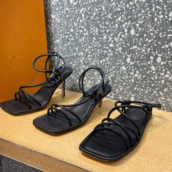 

high heeled classic sandals gladiator 100% leather summer women fine heel heels shoe fashion letter strap lady square dress shoes large, Black