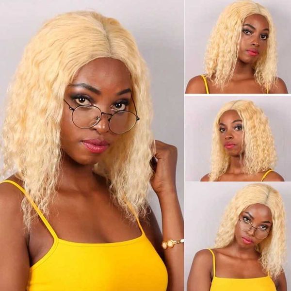 

lace wigs 613 blonde water wave wig 13x1 t part short curly bob human hair for black women deep, Black;brown