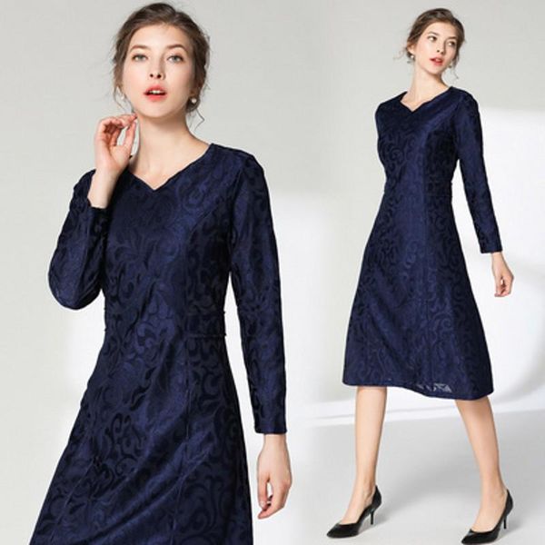 

casual dresses 2021 summer elegant lace women dress long sleeve v neck slim, Black;gray