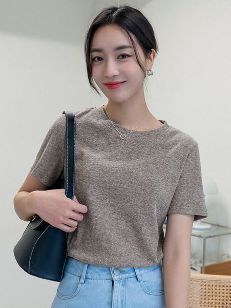 

dazy ribbed knit round neck tee 81wq#, White