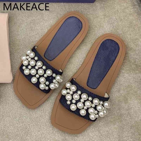 

75% off factory outlet sale woman summer flat sandals leisure vacation pearled mules comfortable flipflops for girls beach shoes female 2021, Black