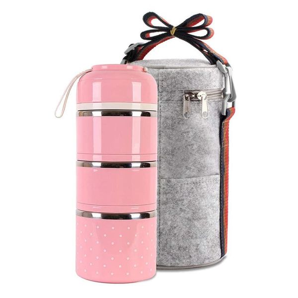 

dinnerware sets 3 tier stainless steel lunchbox insulation soup container lunch box bag portable outdoor bento leak-proof kitchen layer