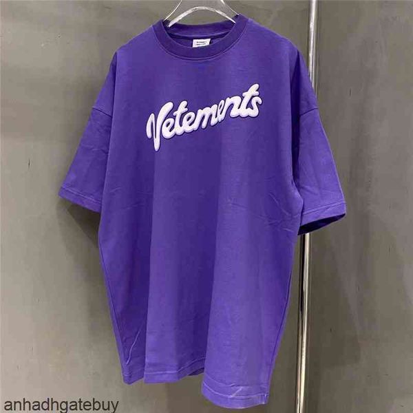 

3d foam print vetements t shirt purple white letter tee summer men women oversize vtm t shirts cotton 5z37, White;black